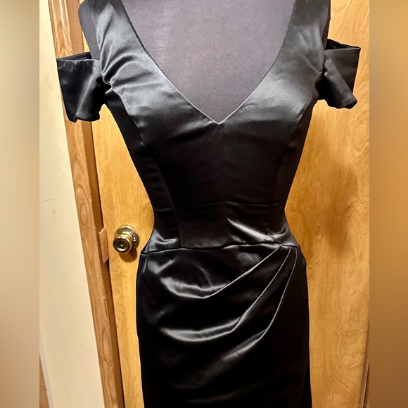 Bebe black off shoulder wrap mini dress size small - Picture 3 of 16